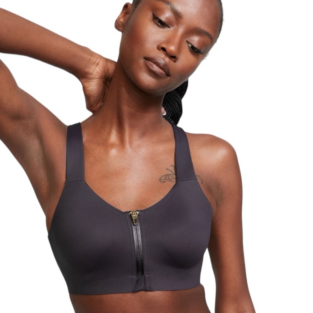 Victoria Secret Knockout, High Impact Sports Bra, Charcoal Grey, Gold Zipper